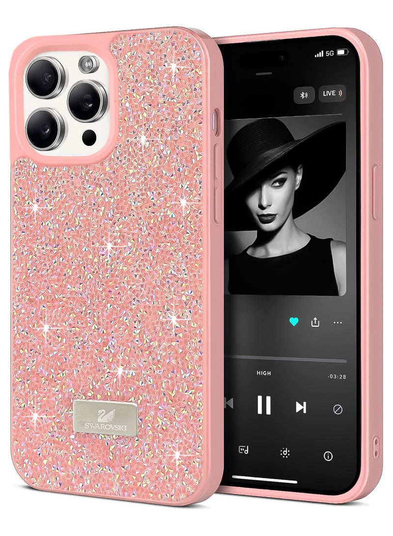 جراب خلفي لامع لهاتف iPhone 15 Pro Max بتصميم لامع فاخر للفتيات والنساء، جراب هاتف نحيف مضاد للخدش (وردي)